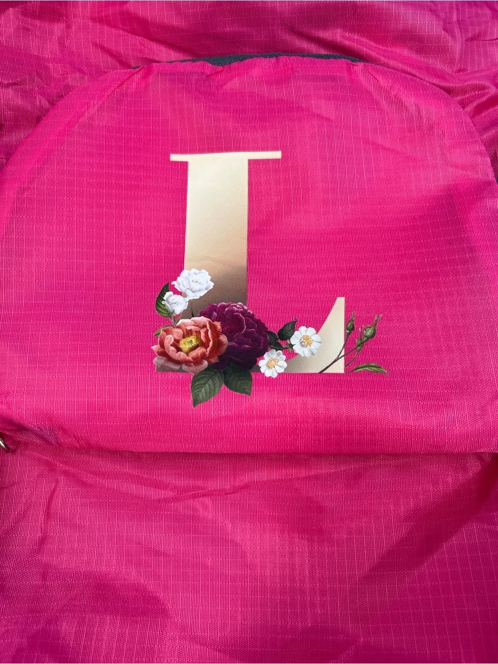 Girls Pink Backpack with Gold 'L' Monogram and Floral Accent